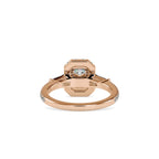 SKU: 0190 (22K) Emerald-Cut Halo Three-Stone Engagment Ring in Rose Gold.