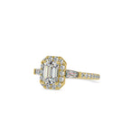 SKU: 0190 (18K) Emerald-Cut Halo Three-Stone Engagment Ring in Rose Gold.