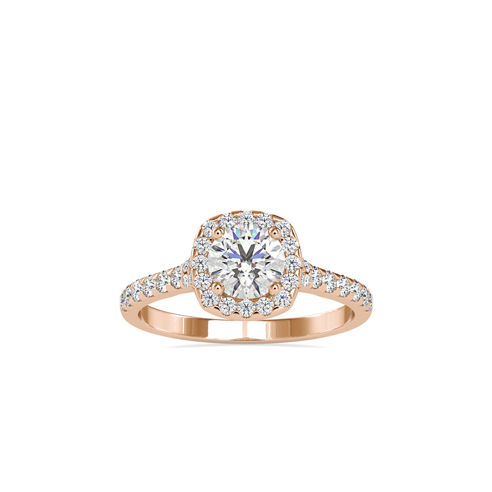 SKU: 0191 (18K) Round-cut Sparkle Halo Engagment Ring in Rose Gold.