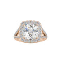 SKU: 0192 (10K) Cushion-cut Split Shank Halo Engagment Ring in Rose Gold.