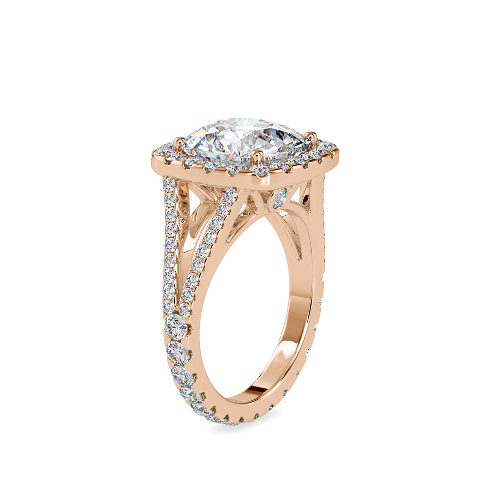 SKU: 0192 (22K) Cushion-cut Split Shank Halo Engagment Ring in Rose Gold.