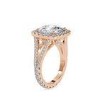 SKU: 0192 (22K) Cushion-cut Split Shank Halo Engagment Ring in Rose Gold.