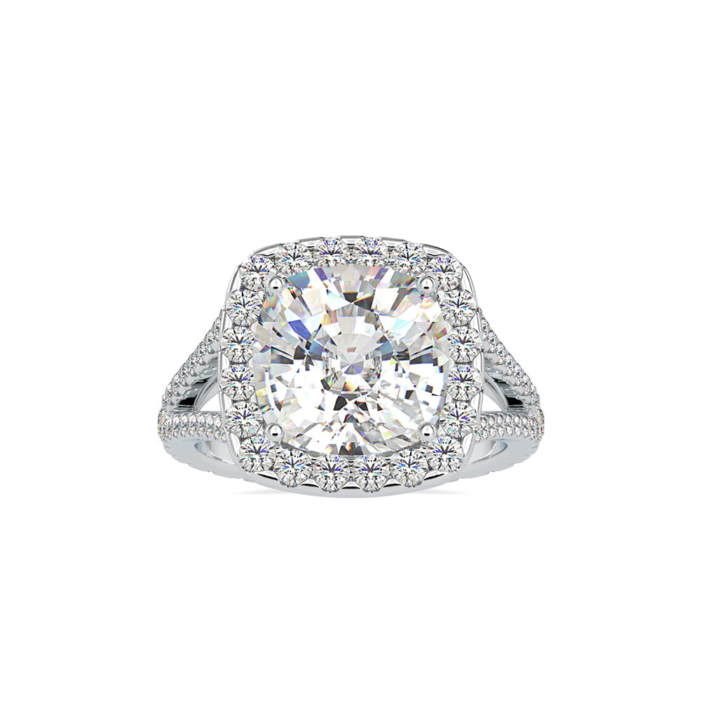SKU: 0192 (22K) Cushion-cut Split Shank Halo Engagment Ring in Rose Gold.