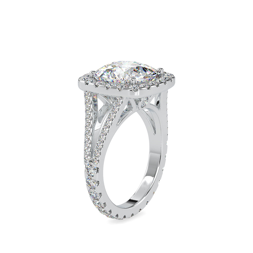 SKU: 0192 (22K) Cushion-cut Split Shank Halo Engagment Ring in Rose Gold.