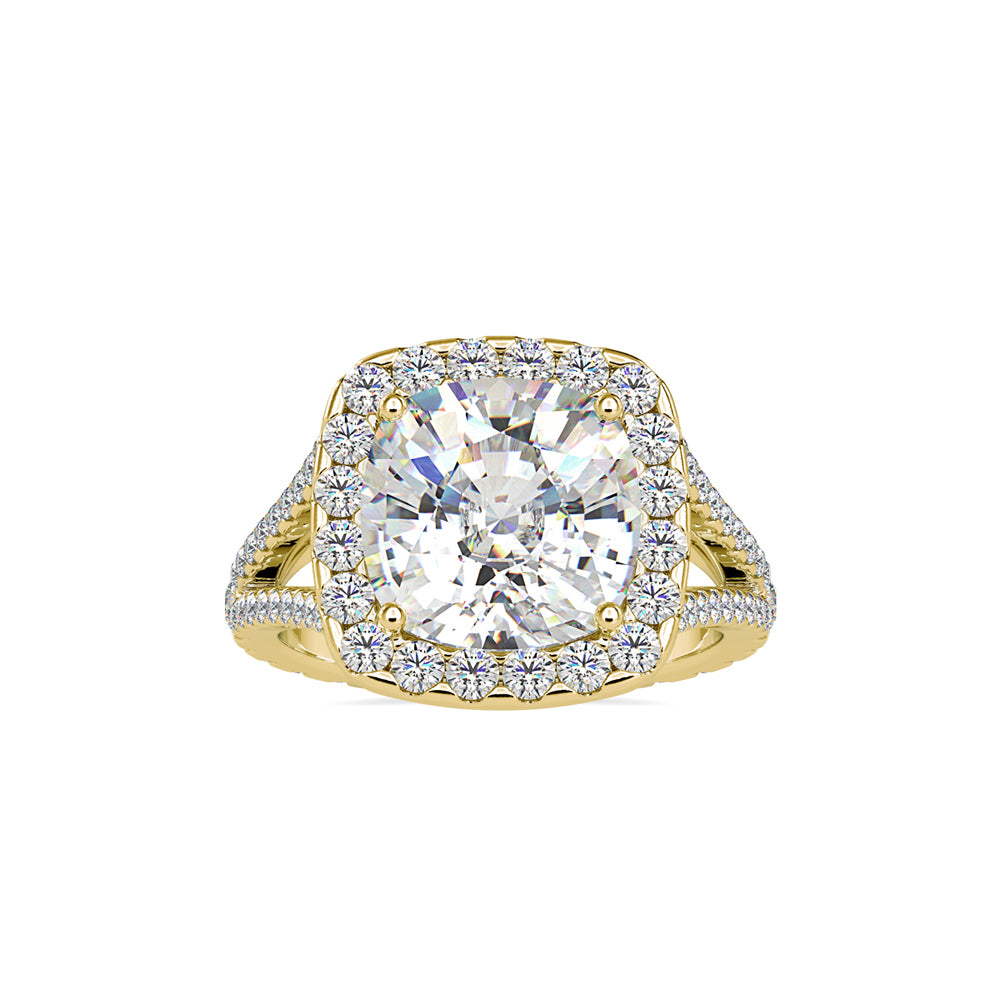 SKU: 0192 (18K) Cushion-cut Split Shank Halo Engagment Ring in Rose Gold.