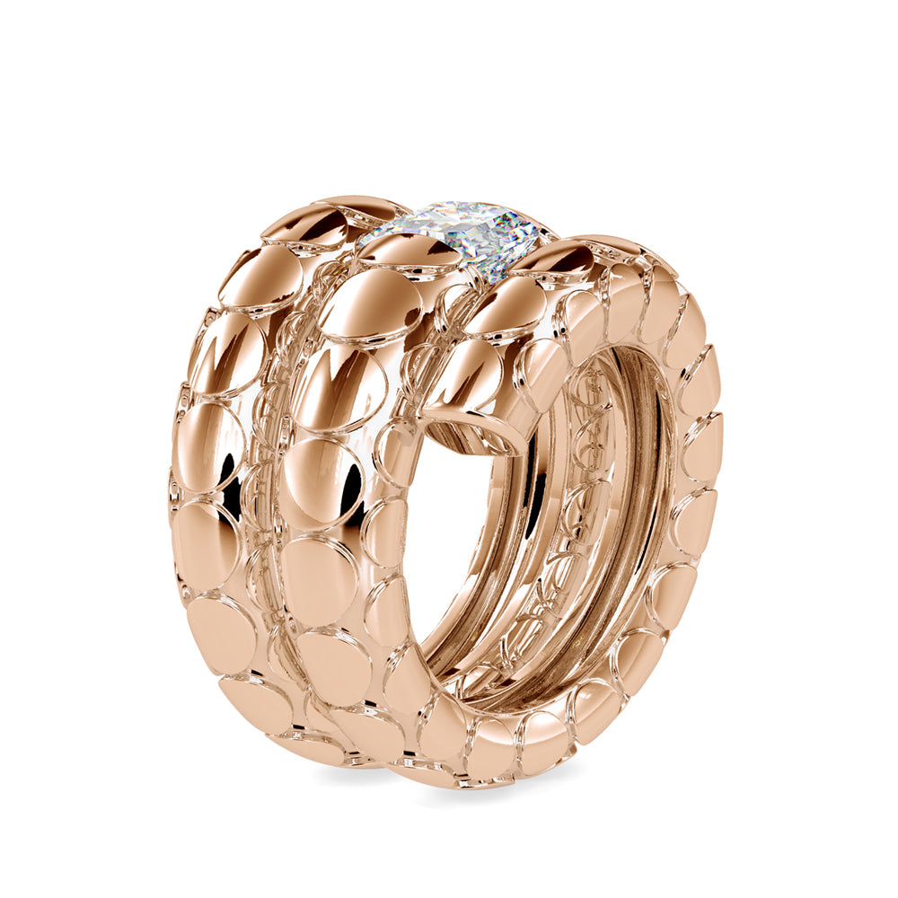 SKU: 0196 (10K) Snake-Style Emerald-Cut Diamond Ring in Rose Gold.
