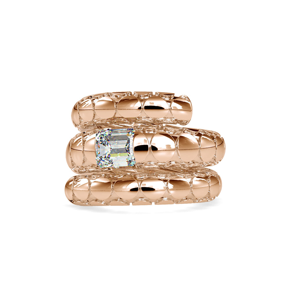SKU: 0196 (22K) Snake-Style Emerald-Cut Diamond Ring in Rose Gold.