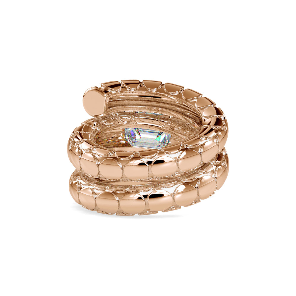 SKU: 0196 (22K) Snake-Style Emerald-Cut Diamond Ring in Rose Gold.