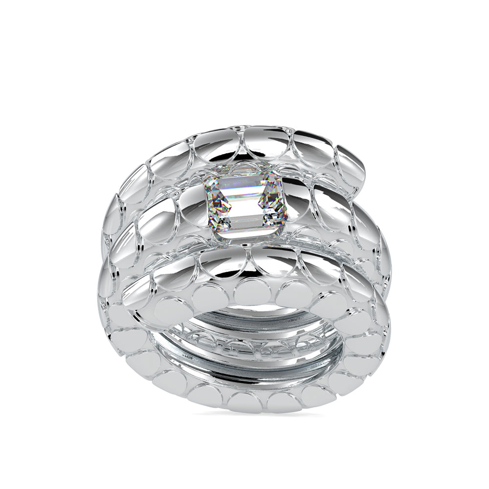 SKU: 0196 (14K) Snake-Style Emerald-Cut Diamond Ring in Rose Gold.