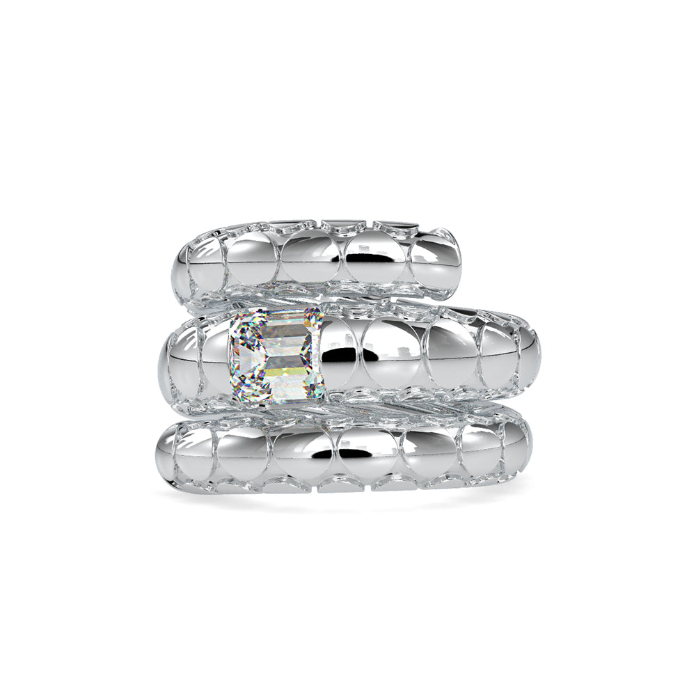 SKU: 0196 (18K) Snake-Style Emerald-Cut Diamond Ring in Rose Gold.