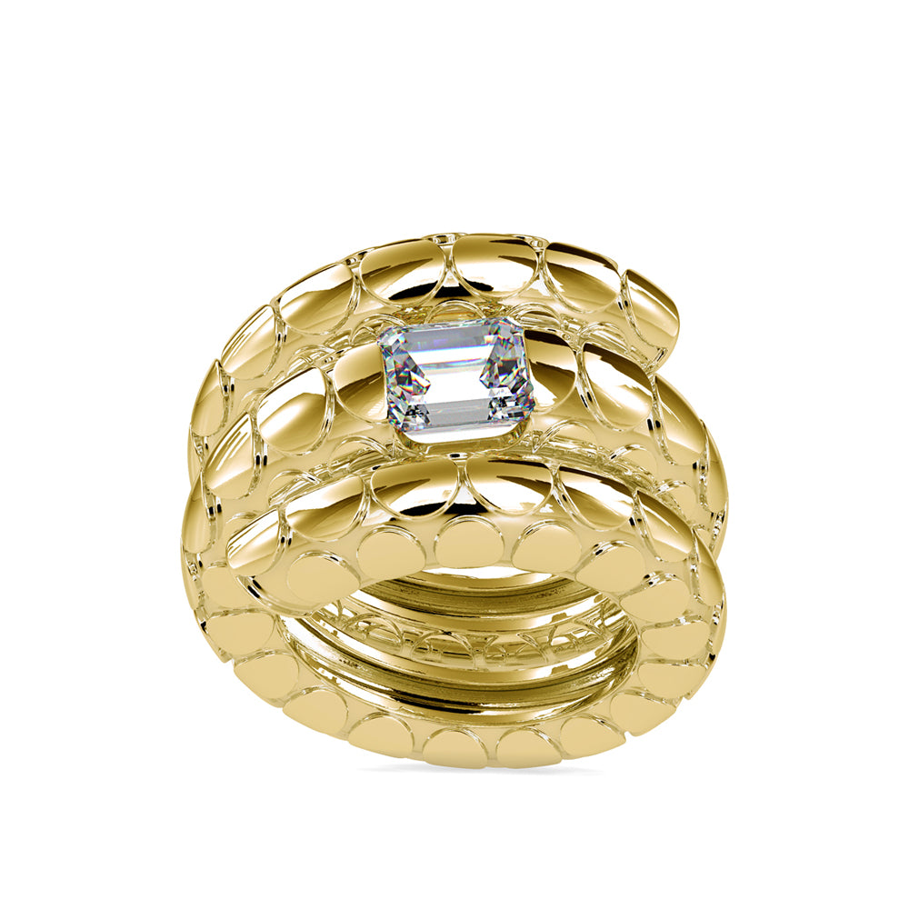 SKU: 0196 (14K) Snake-Style Emerald-Cut Diamond Ring in Rose Gold.