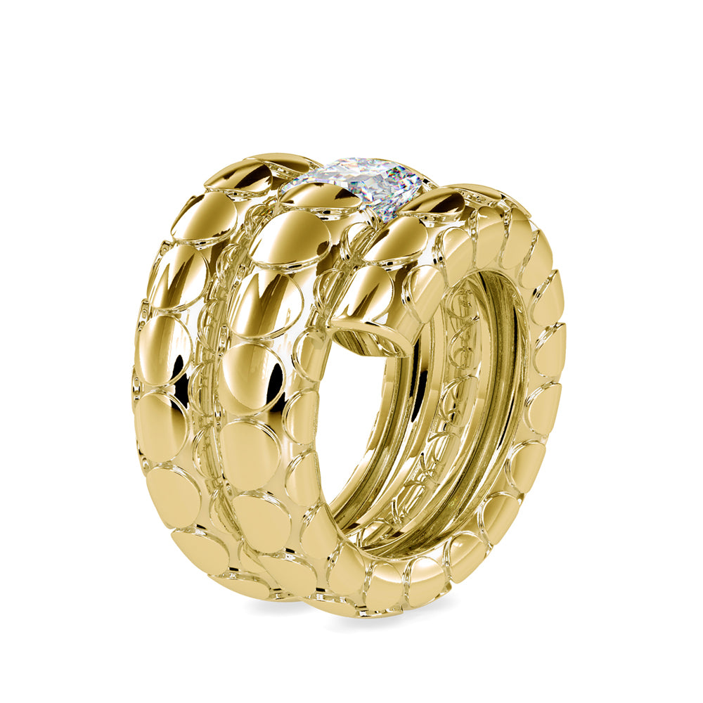 SKU: 0196 (18K) Snake-Style Emerald-Cut Diamond Ring in Rose Gold.