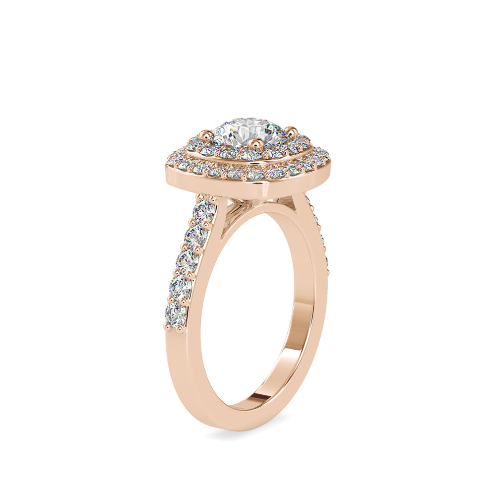 SKU: 0197 (10K) Round-cut Double Halo Engagment Ring in Rose Gold.