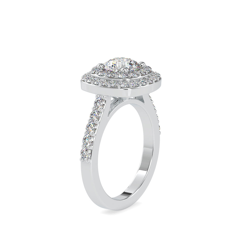 SKU: 0197 (10K) Round-cut Double Halo Engagment Ring in Rose Gold.