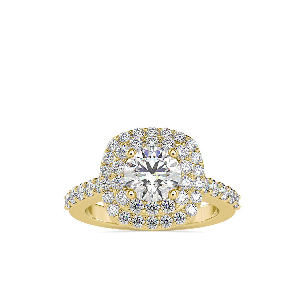 SKU: 0197 (14K) Round-cut Double Halo Engagment Ring in Rose Gold.