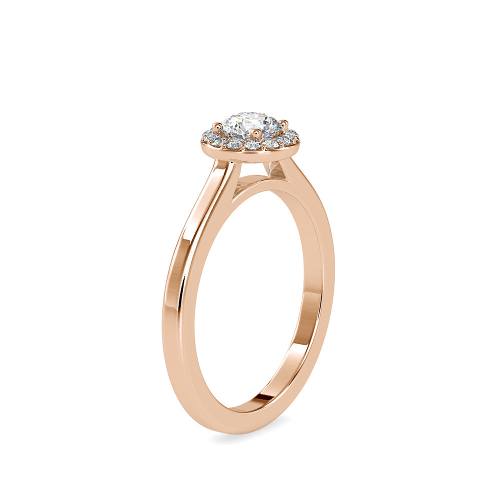 SKU: 0200 (10K) Round-cut Sparkle Halo Engagment Ring in Rose Gold.