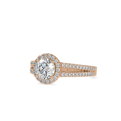 Round Halo Split Shank Engagement Ring