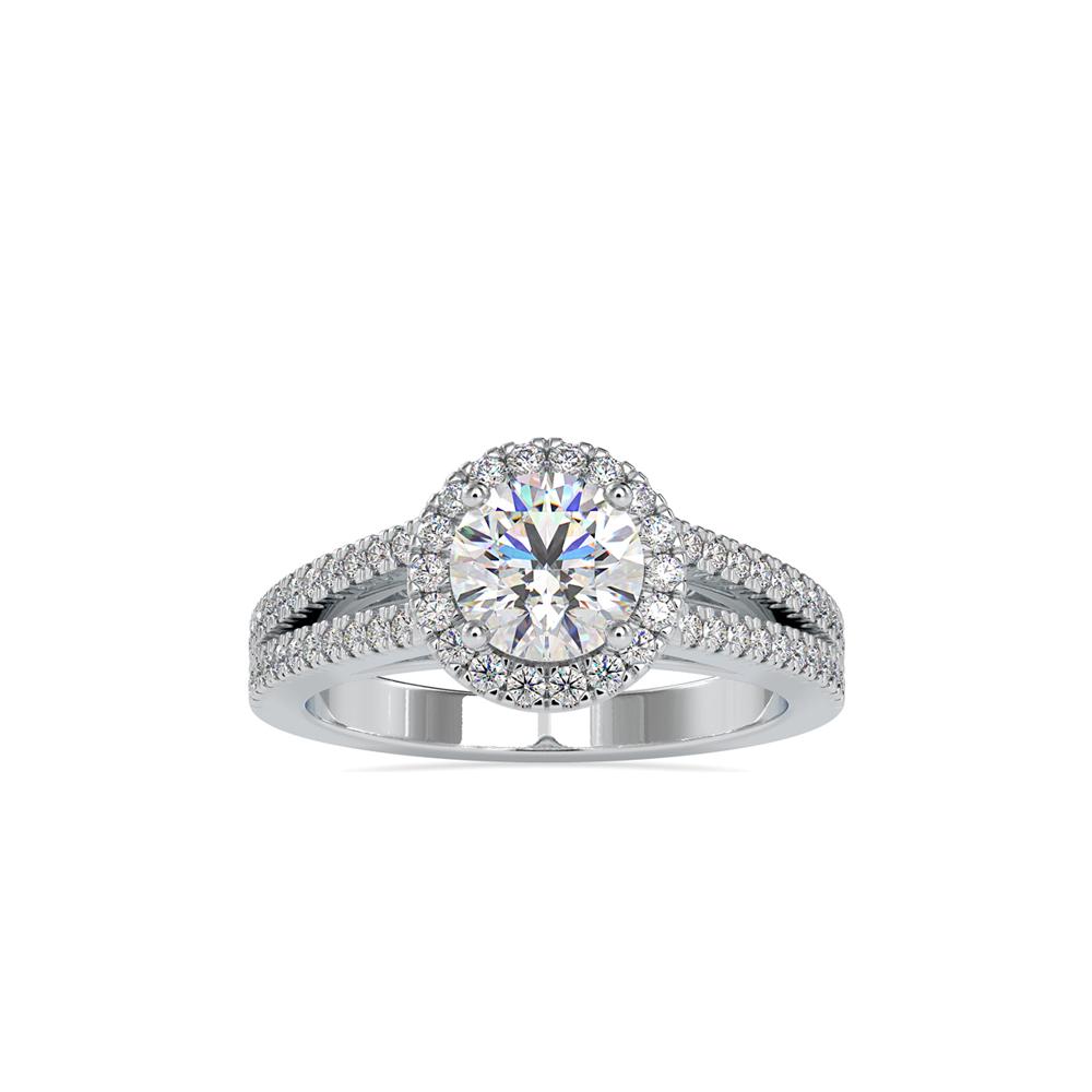 Round Halo Split Shank Engagement Ring