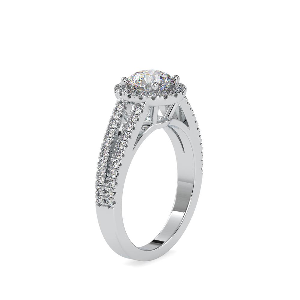 Round Halo Split Shank Engagement Ring