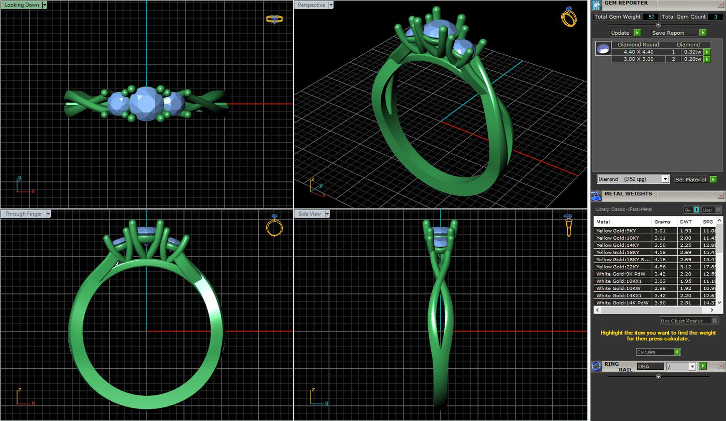 3 Stone Twisted Shank Engagement Ring