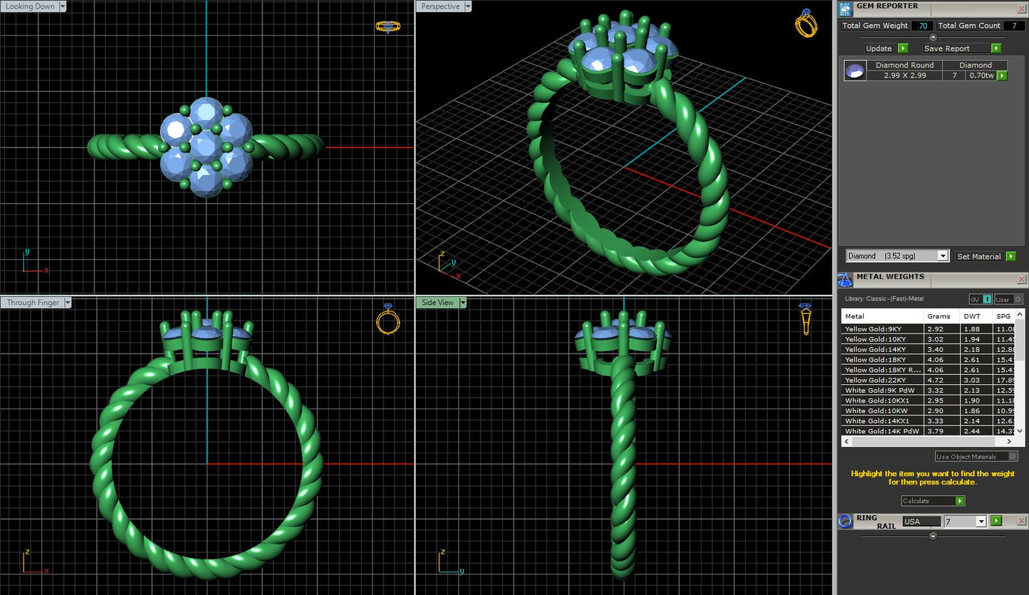 Diamond Cluster Twisted Wire Ring