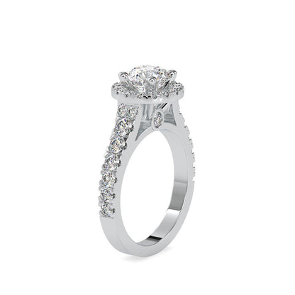 Round Halo French Pave Diamond Engagement Ring