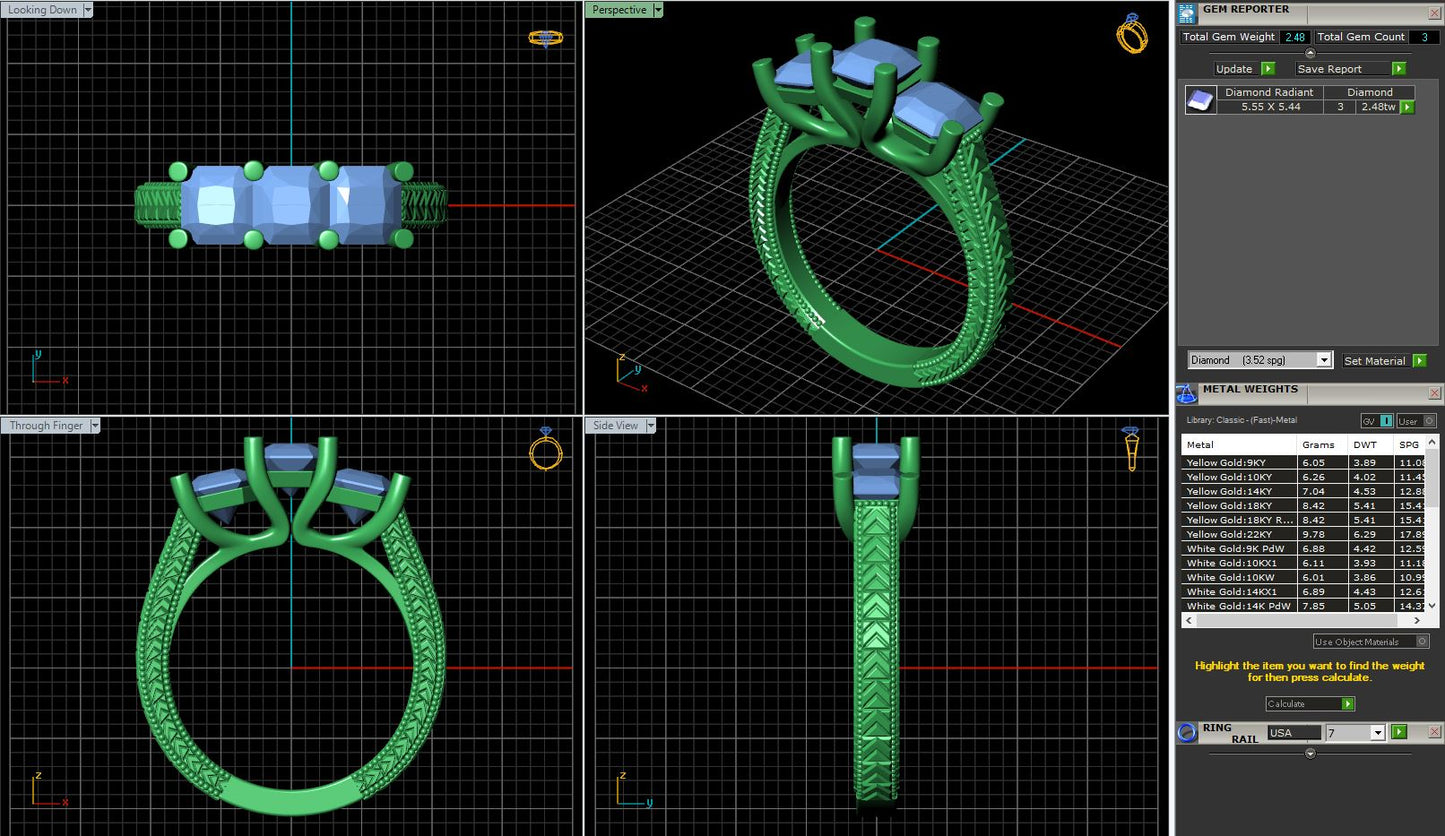 Vintage Radiant 3 Stone Engagement Ring