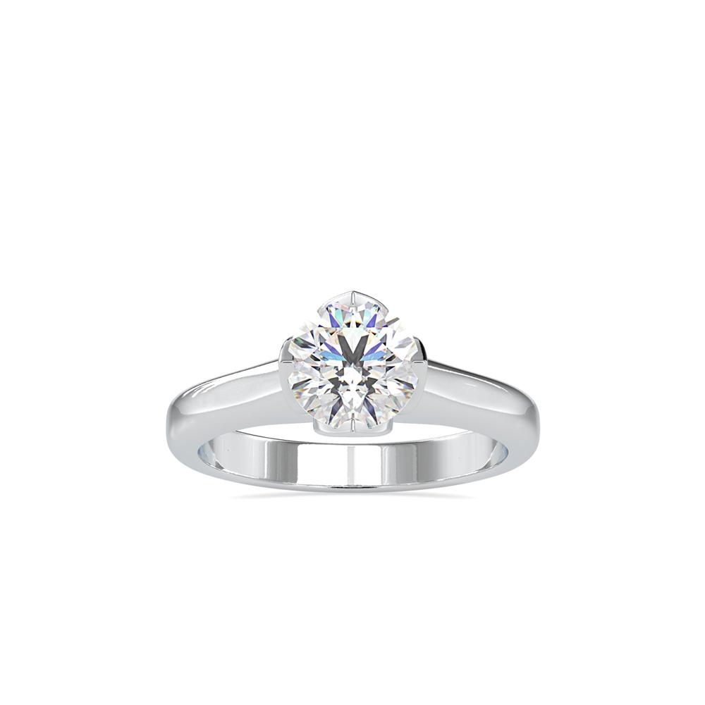 Classic Round Lotus Setting Solitaire Engagement Ring