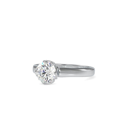 Classic Round Lotus Setting Solitaire Engagement Ring