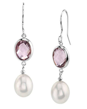 Freshwater Drop Pearl & Amethyst Hailey Tincup Earrings