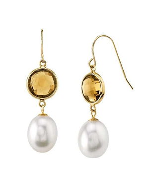 14K Gold Drop-Shape Freshwater Pearl & Quartz Savanah Earrings