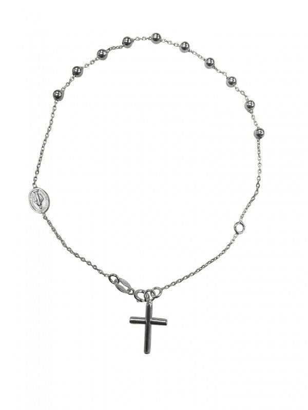 14K WHITE GOLD ROSARY BRACELET 3MM BEAD