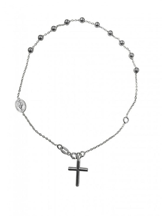 14K WHITE GOLD ROSARY BRACELET 3MM BEAD