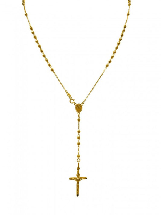 14K YELLOW GOLD ROSARY NECKLACE 3MM BEAD