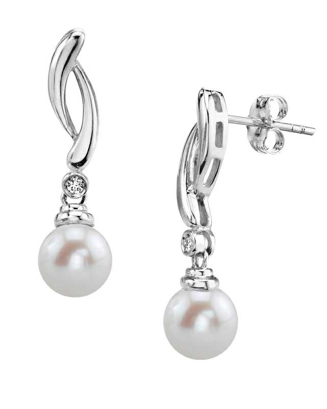 White Freshwater Pearl & Diamond Madison Earrings