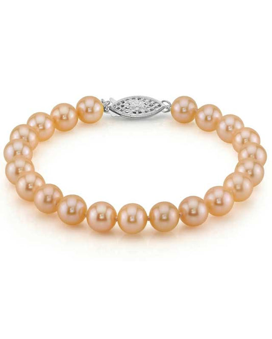 7-8mm Peach Freshwater Pearl Bracelet - AAA Quality