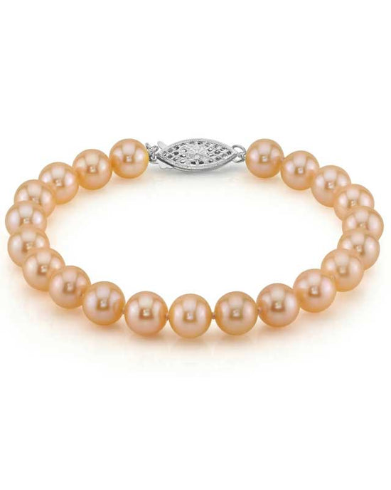 7-8mm Peach Freshwater Pearl Bracelet - AAAA Quality