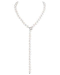 10-11mm White Freshwater Pearl & Diamond Adjustable Y-Shape Necklace- AAAA Quality