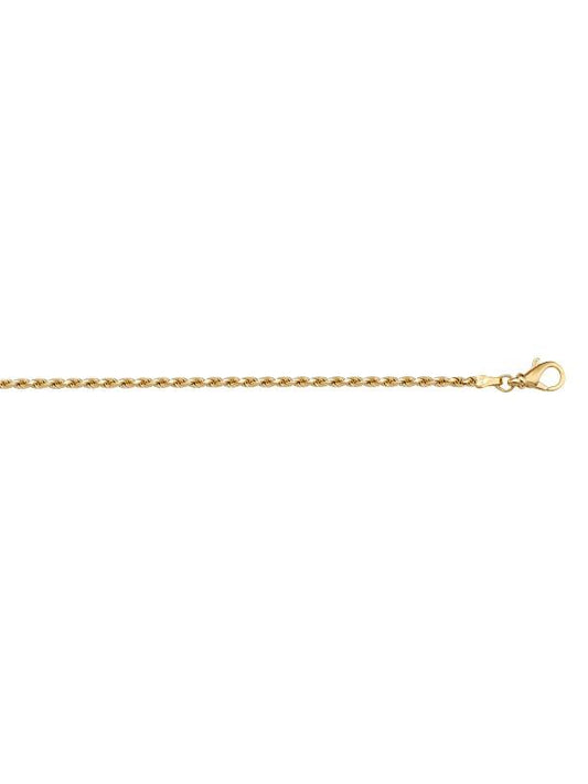 Yellow Gold Solid Diamond Cut Rope Anklet