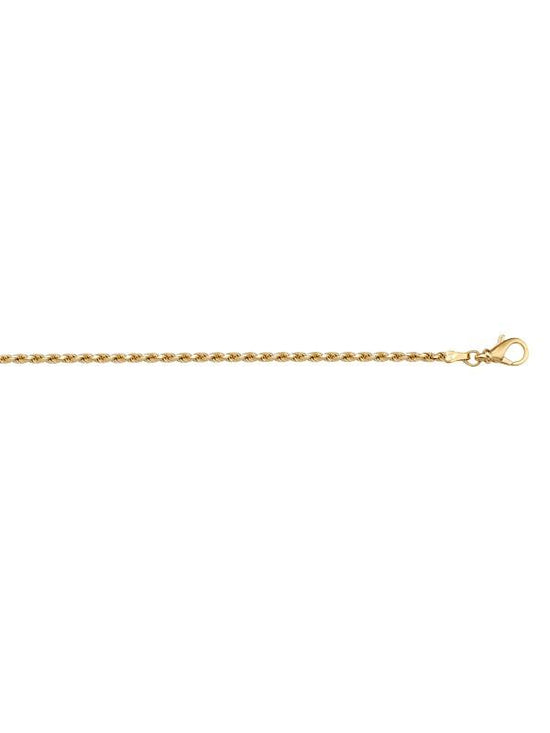Yellow Gold Solid Diamond Cut Rope Anklet