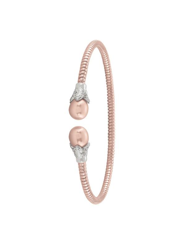 STERLING SILVER PINK GOLD PLATED AND PEARL FANCY BANGLE