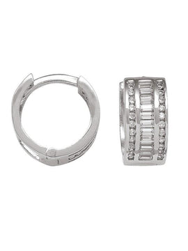 CZE11 - WHITE GOLD CZ HUGGIE HOOP EARRING