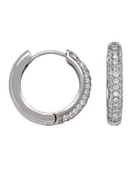 CZE13 - WHITE GOLD CZ HUGGIE HOOP EARRING