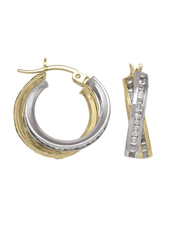CZE53 - TWO TONE FANCY CZ HOOP EARRING