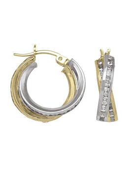 CZE53 - TWO TONE FANCY CZ HOOP EARRING