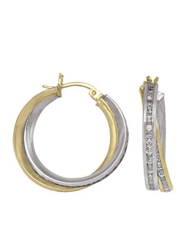 CZE54 - TWO TONE FANCY CZ HOOP EARRING