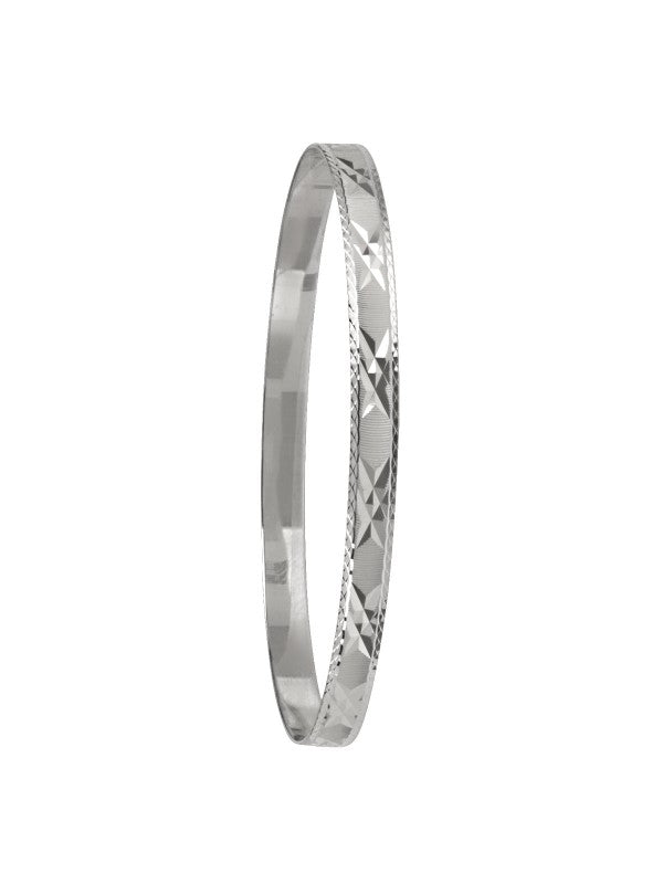 N5904W - 5MM WHITE GOLD DIAMOND CUT SLIP ON BANGLE