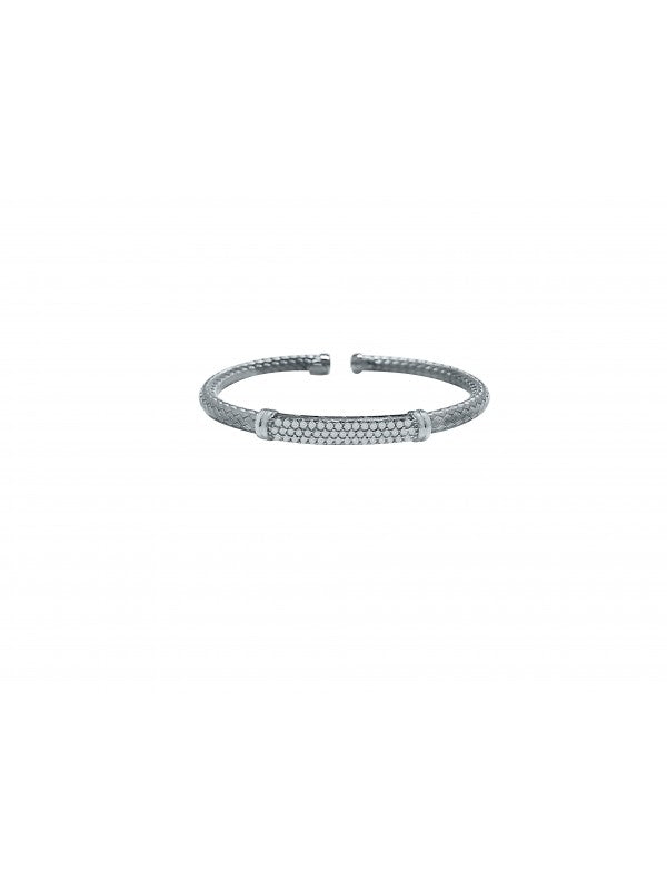 SJ60 STERLING SILVER AND C.Z. FANCY CUFF BANGLE