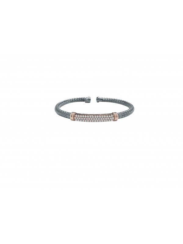 SJ61 STERLING SILVER BLACK RHODIUM AND C.Z. FANCY CUFF BANGLE