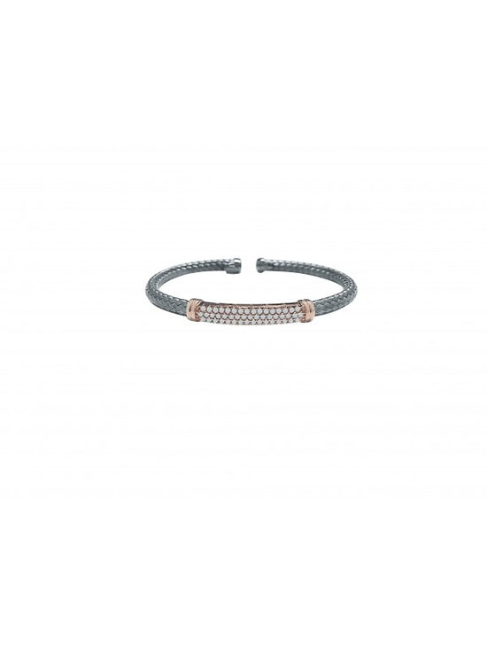 SJ61 STERLING SILVER BLACK RHODIUM AND C.Z. FANCY CUFF BANGLE